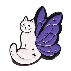 White Cat With Purple Butterfly Wings Pin